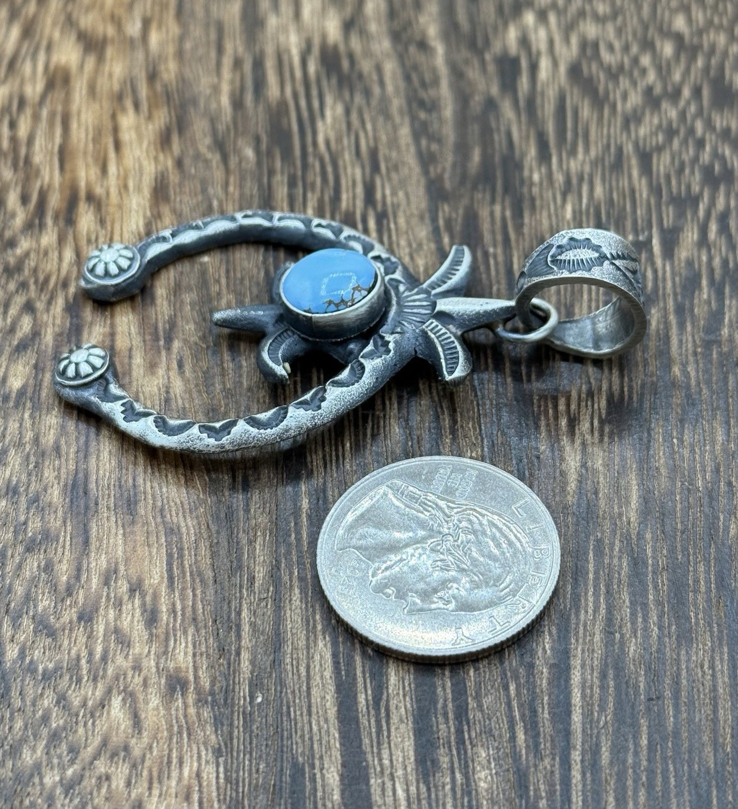 Navajo Handmade Sterling Silver Golden Hills Turquoise Naja Pendant Kevin Billah