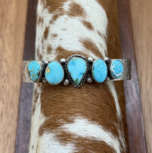 Native Navajo Handmade Sterling Silver Sonoran Gold Turquoise Cuff Bracelet