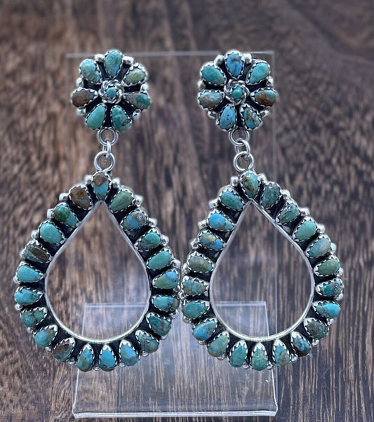 Navajo Handmade Sterling Silver Turquoise Cluster Post earrings Mathilda Benally