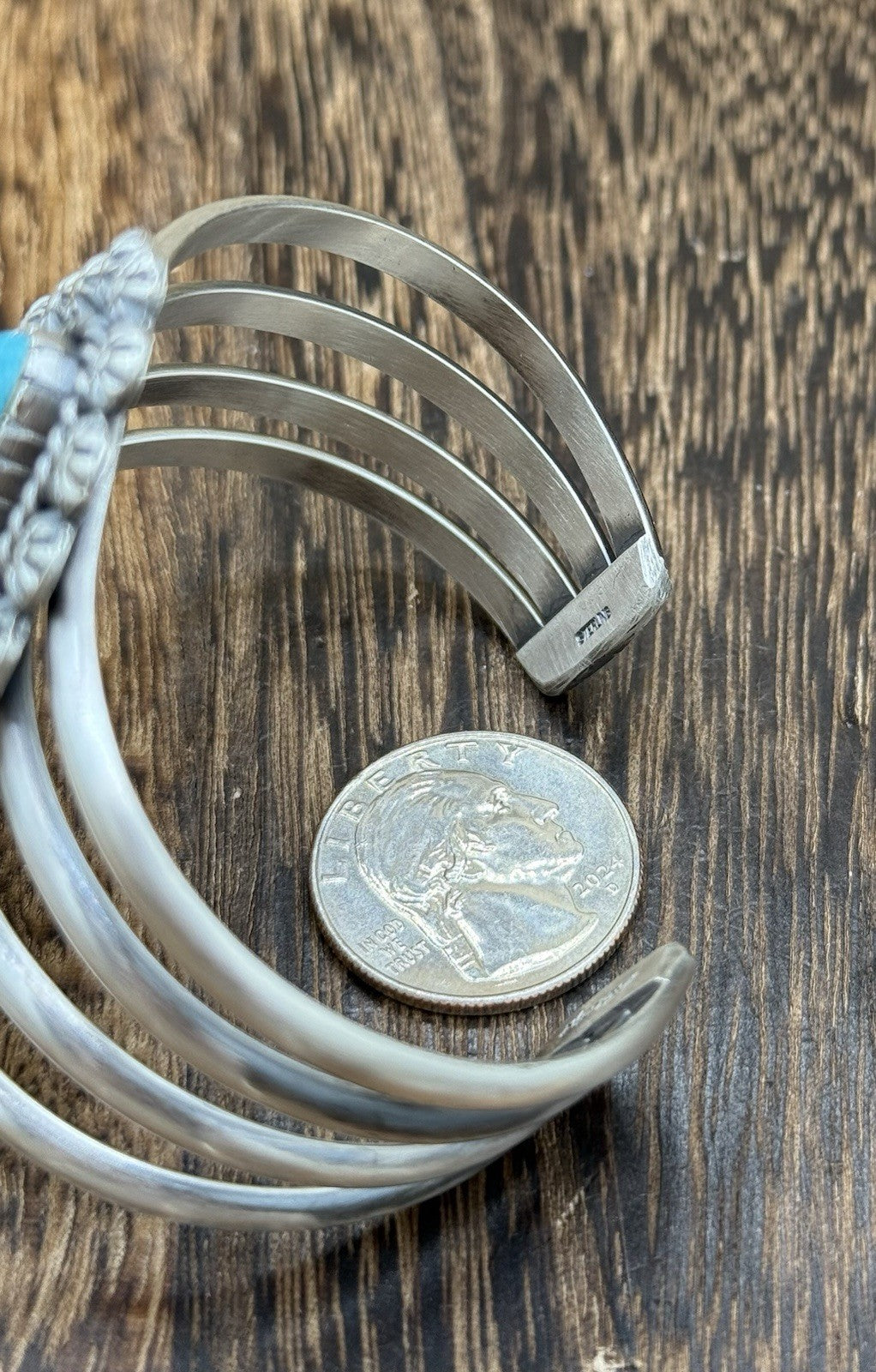 Native Navajo Handmade Sterling Silver Kingman Turquoise Old Look Cuff Bracelet