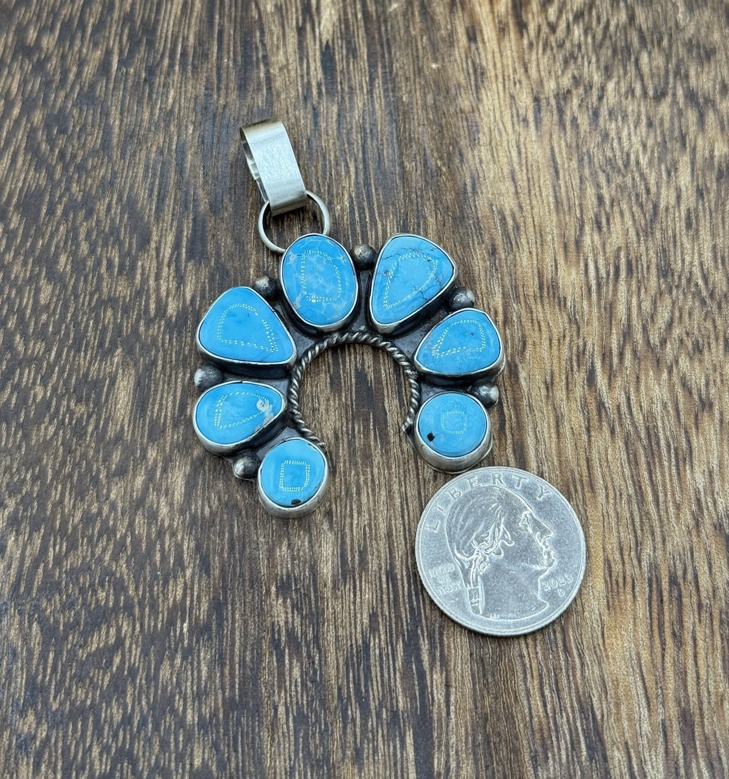 Native Navajo Handmade Sterling Silver Blue Ridge Turquoise Cluster Naja Pendant