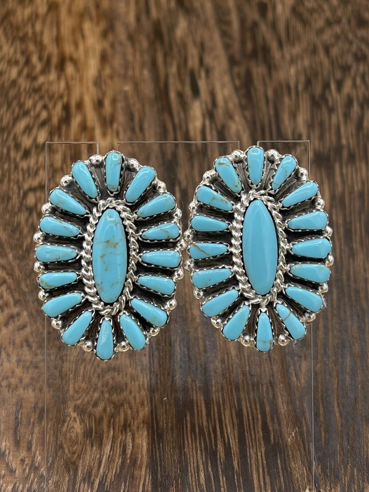 Native American Navajo Handmade Sterling Silver Turquoise Cluster Stud Earrings