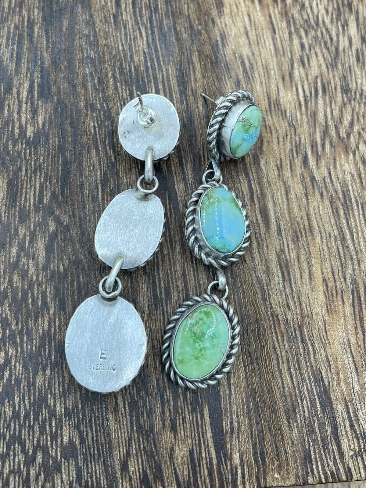 Native American Navajo Handmade Sterling Silver Turquoise Post Dangle Earrings