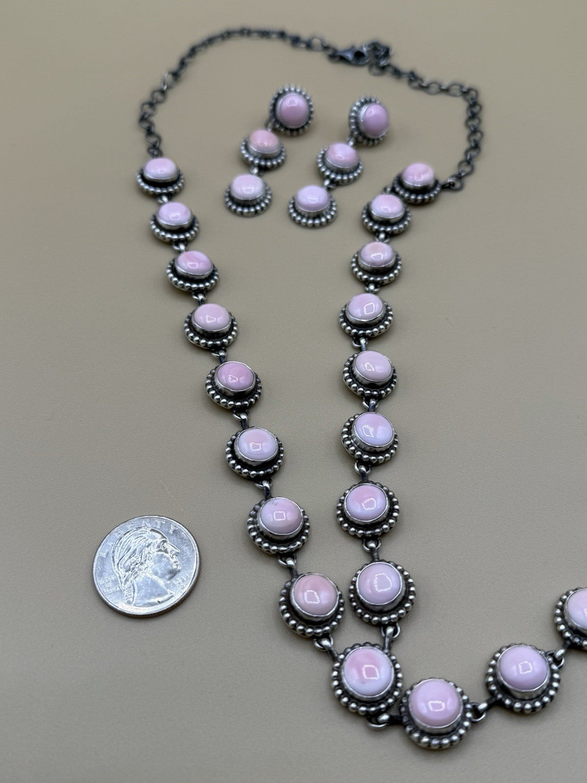 Navajo Handmade Sterling Silver Pink Conch Lariat Dangle Necklace Super Long