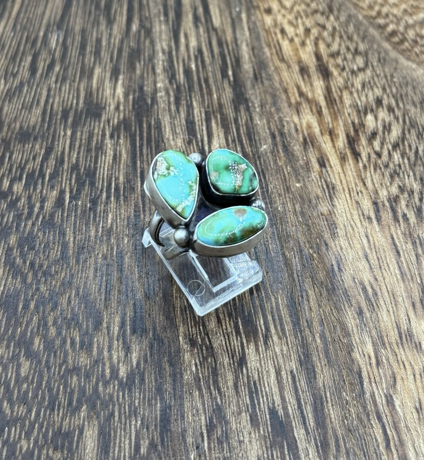 Navajo Handmade Sterling Silver Sonoran Gold Turquoise Cluster Ring Size 7