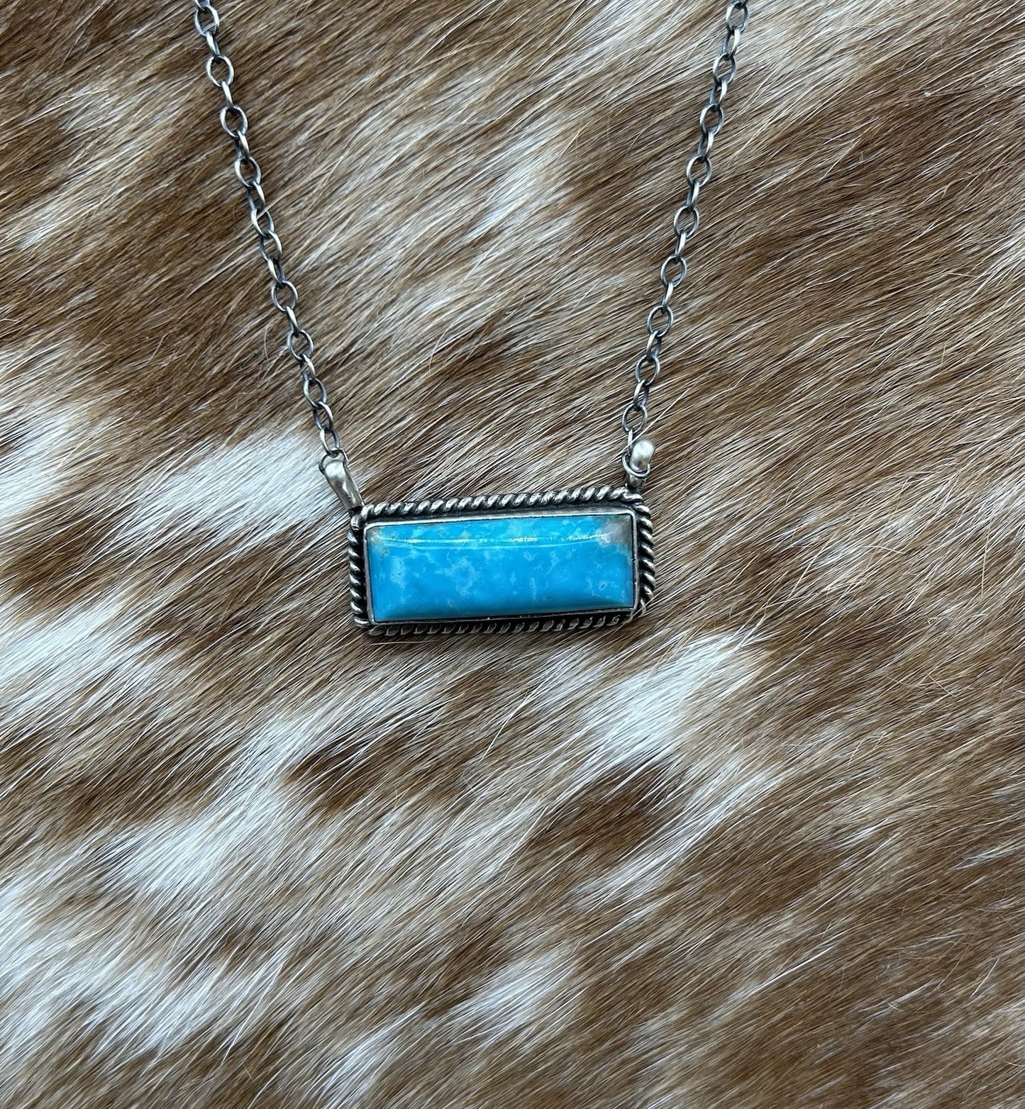 Navajo Handmade Sterling Silver Kingman Turquoise Bar Necklace 16”