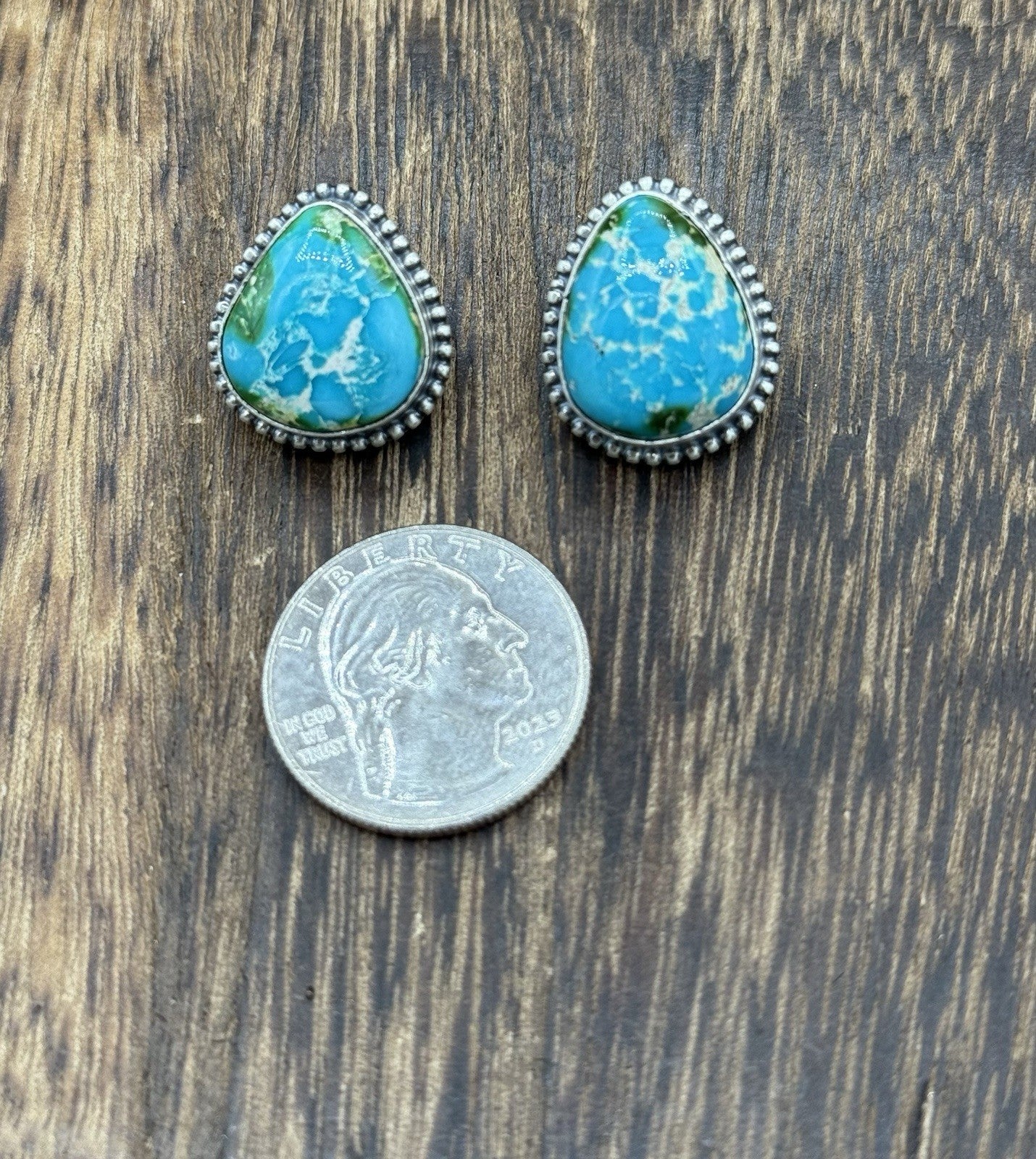 Navajo Handmade Sterling Silver Sonoran Gold Turquoise Post Stud Earrings