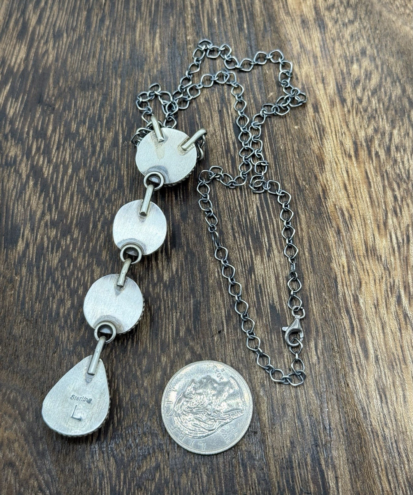 Navajo Handmade Sterling Silver Multi Color Mixed Stone Lariat Necklace 18”