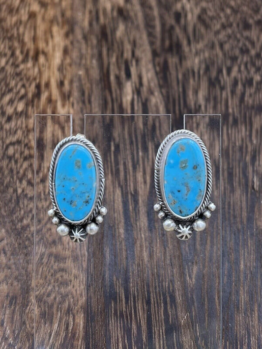 Native American Sterling Silver Navajo Handmade Turquoise Post Stud Earrings