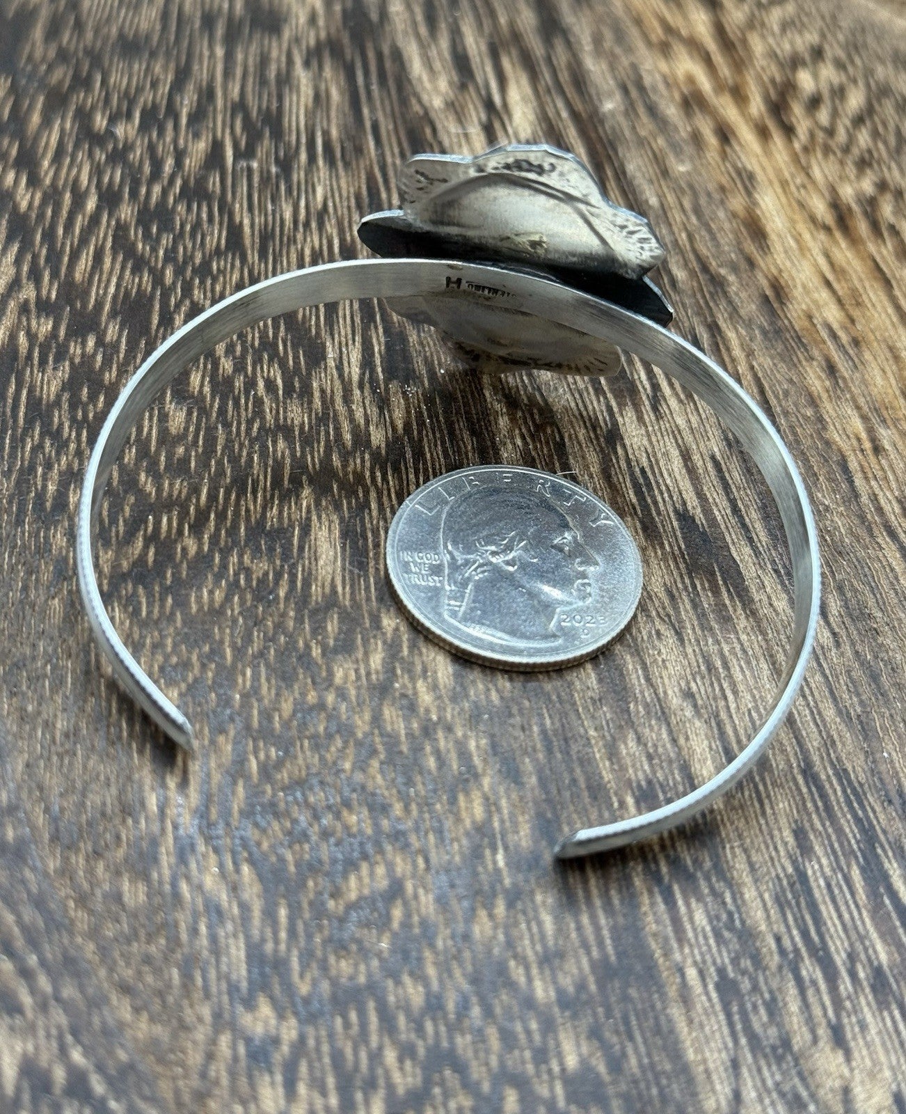 Native Navajo Handmade Sterling Silver Kingman Turquoise Cuff Stamped Bracelet