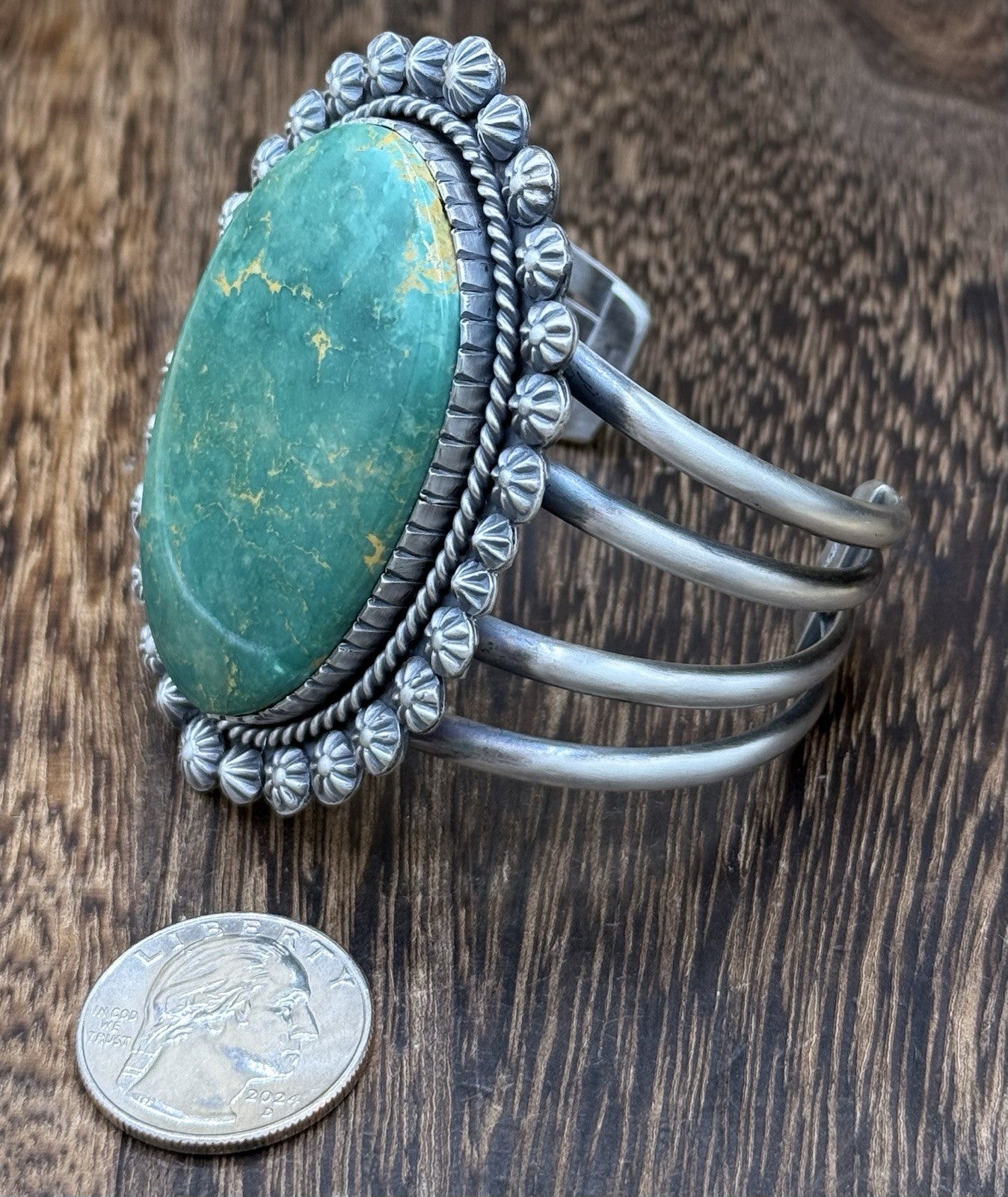 Native Navajo Handmade Sterling Silver Royston Turquoise Old Look Cuff Bracelet