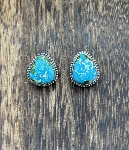 Navajo Handmade Sterling Silver Sonoran Gold Turquoise Post Stud Earrings