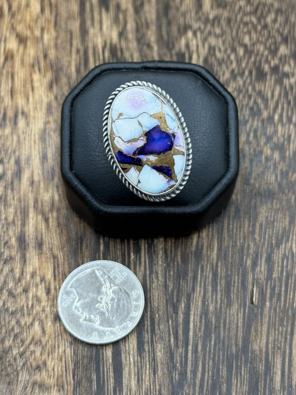 Navajo Handmade Sterling Silver Violet Rose Adjustable Ring  Size 7 To 10