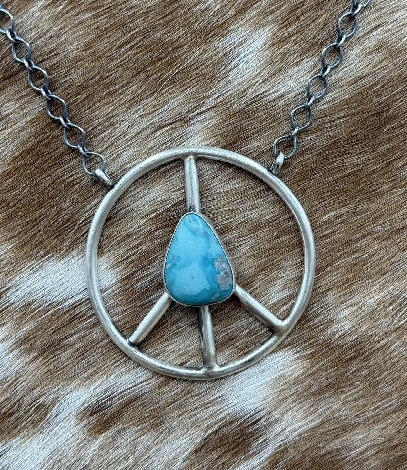 Native American Navajo handmade Sterling Silver Turquoise Peace Hippie Necklace