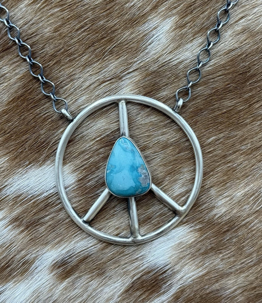 Native American Navajo handmade Sterling Silver Turquoise Peace Hippie Necklace