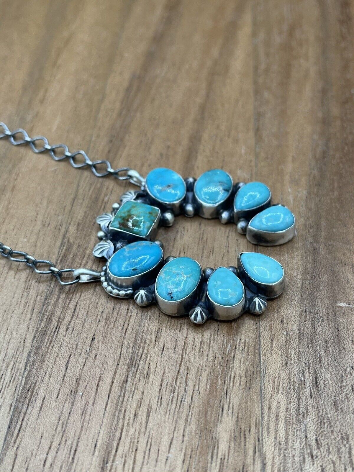 Native American Navajo Handmade Sterling Silver Turquoise  Naja Necklace 18 Inch