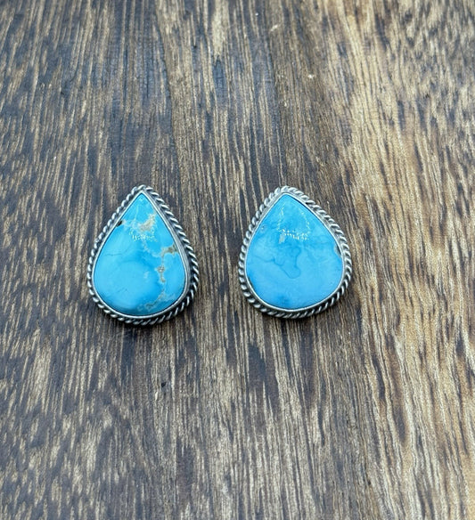 Native Navajo Handmade Sterling Silver Blue Bird Turquoise Post Stud Earrings