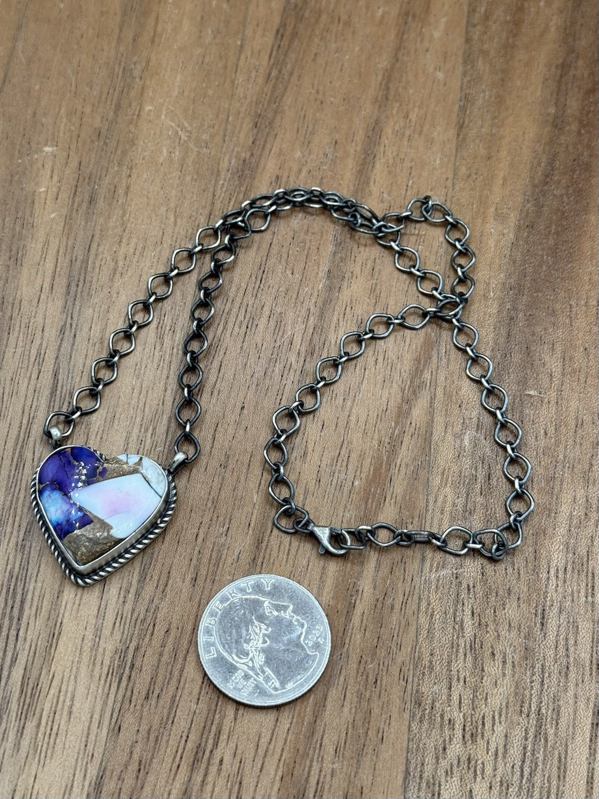 Navajo Handmade Sterling Silver Violet Rose Bar Necklace 18” By Tricia Smith