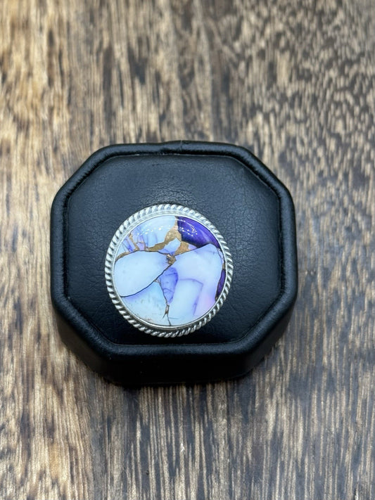 Navajo Handmade Sterling Silver Violet Rose Adjustable Ring  Size 7 To 10