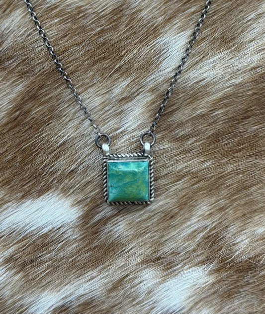 Native Navajo Handmade Silver Kingman Turquoise Cluster Bar Necklace 16”