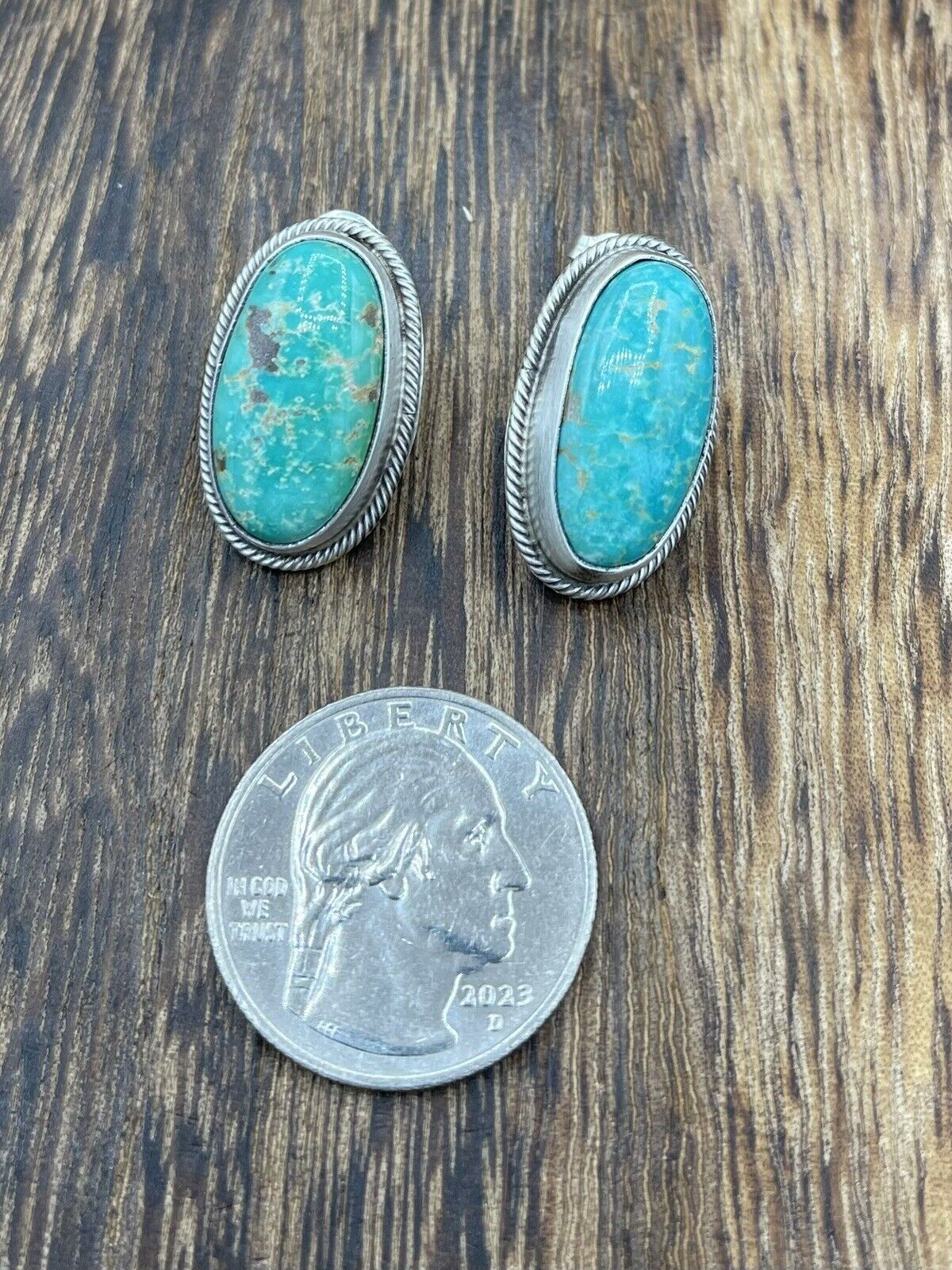 Native American Navajo Handmade Silver Sonoran Turquoise Post Stud Earrings