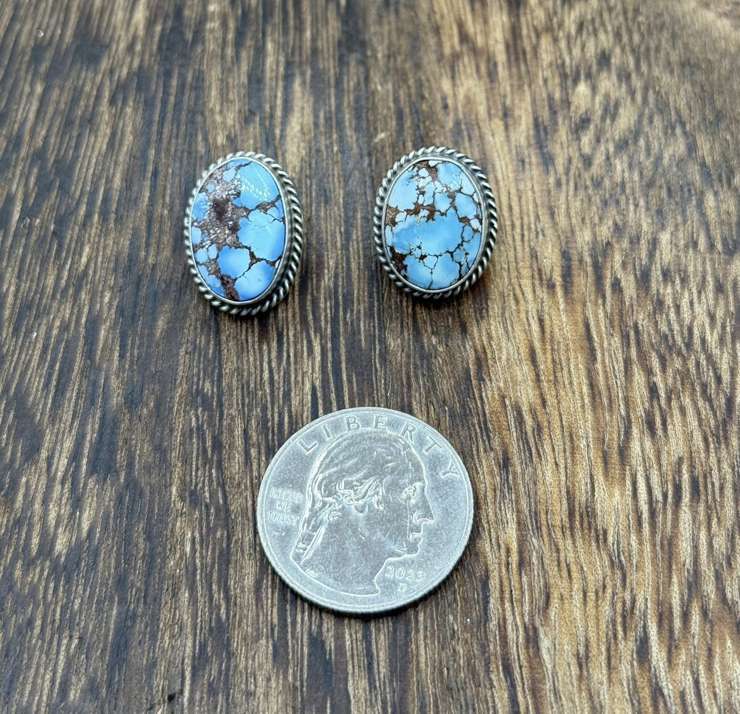 Native Navajo Handmade Sterling Silver Golden Hills Turquoise Post Stud Earrings