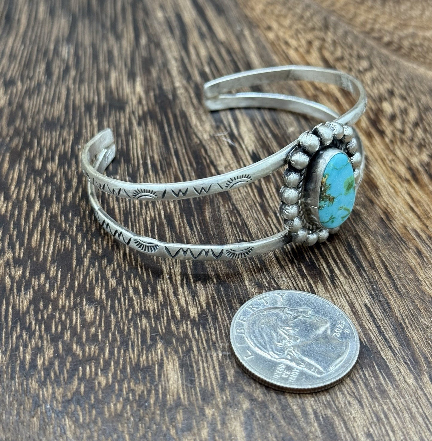 Native Navajo Handmade Sterling Silver Sonoran Gold Turquoise Cuff Bracelet