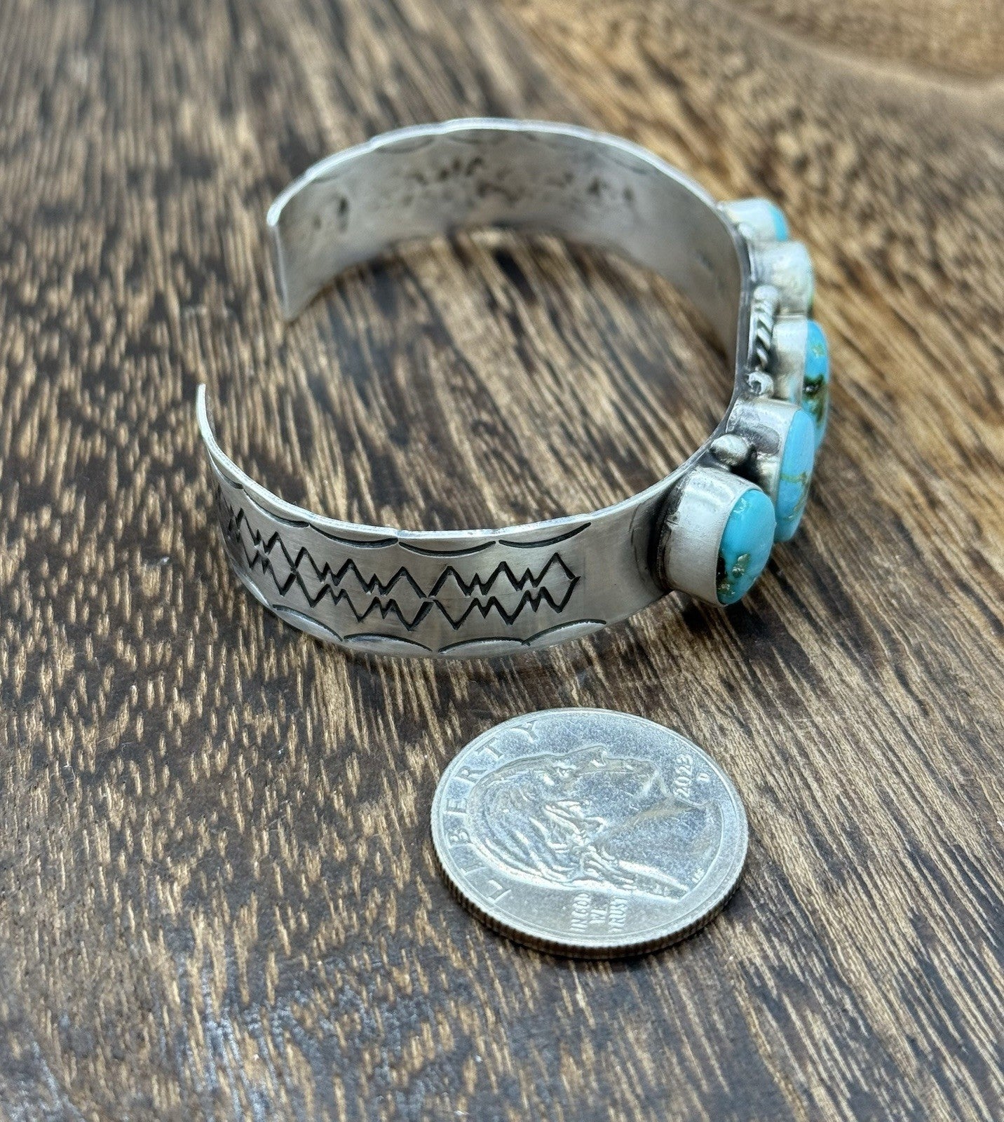 Native Navajo Handmade Sterling Silver Sonoran Gold Turquoise Cuff Bracelet