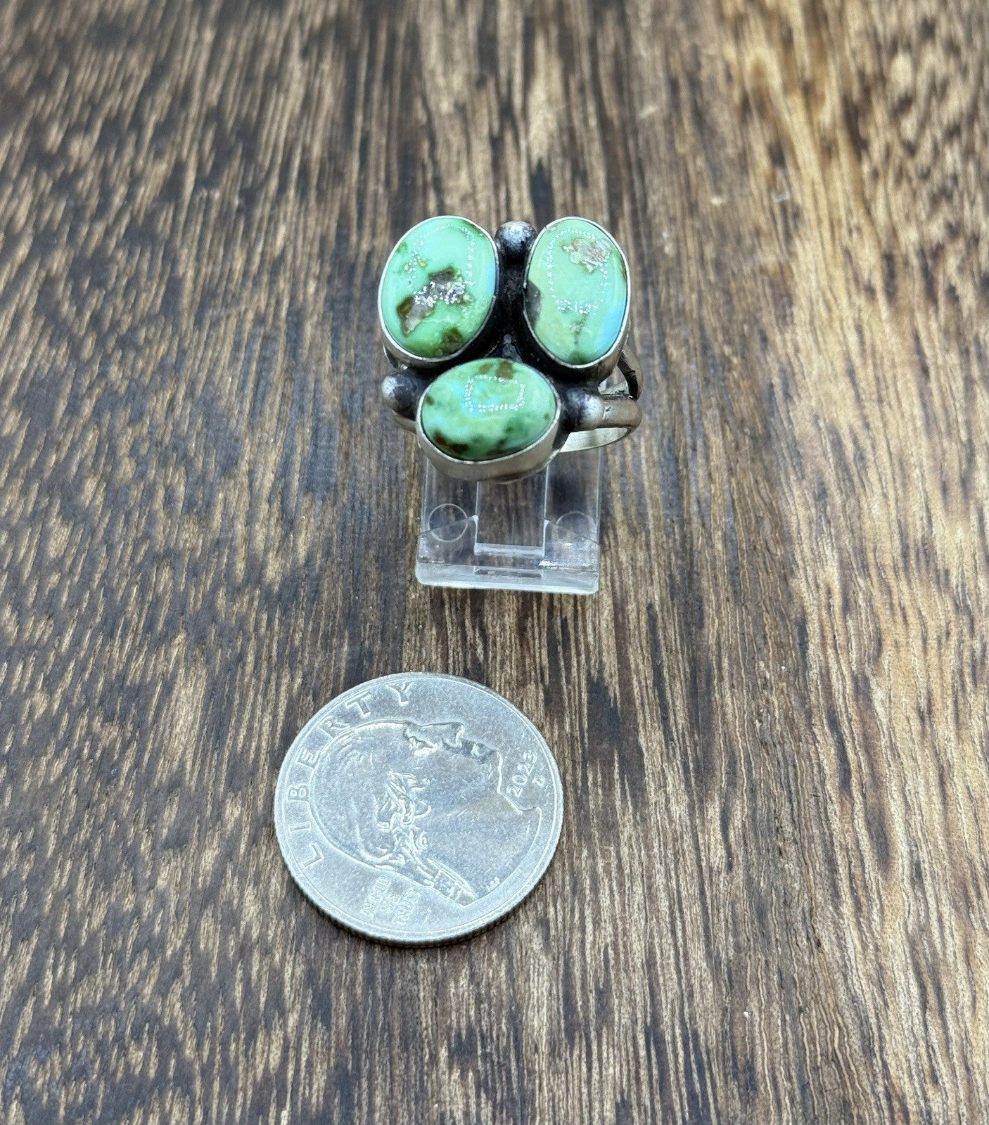 Navajo Handmade Sterling Silver Sonoran Gold Turquoise Cluster Ring Size 9