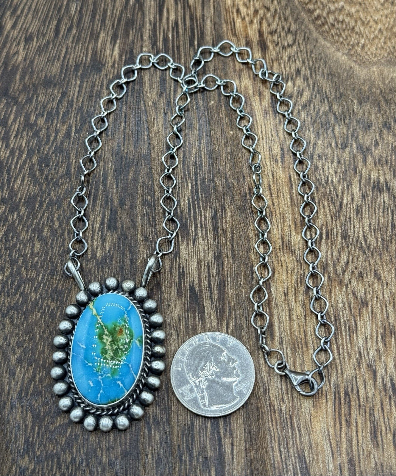 Native Navajo Handmade Sterling Silver Sonoran Gold Turquoise Necklace 18” Large