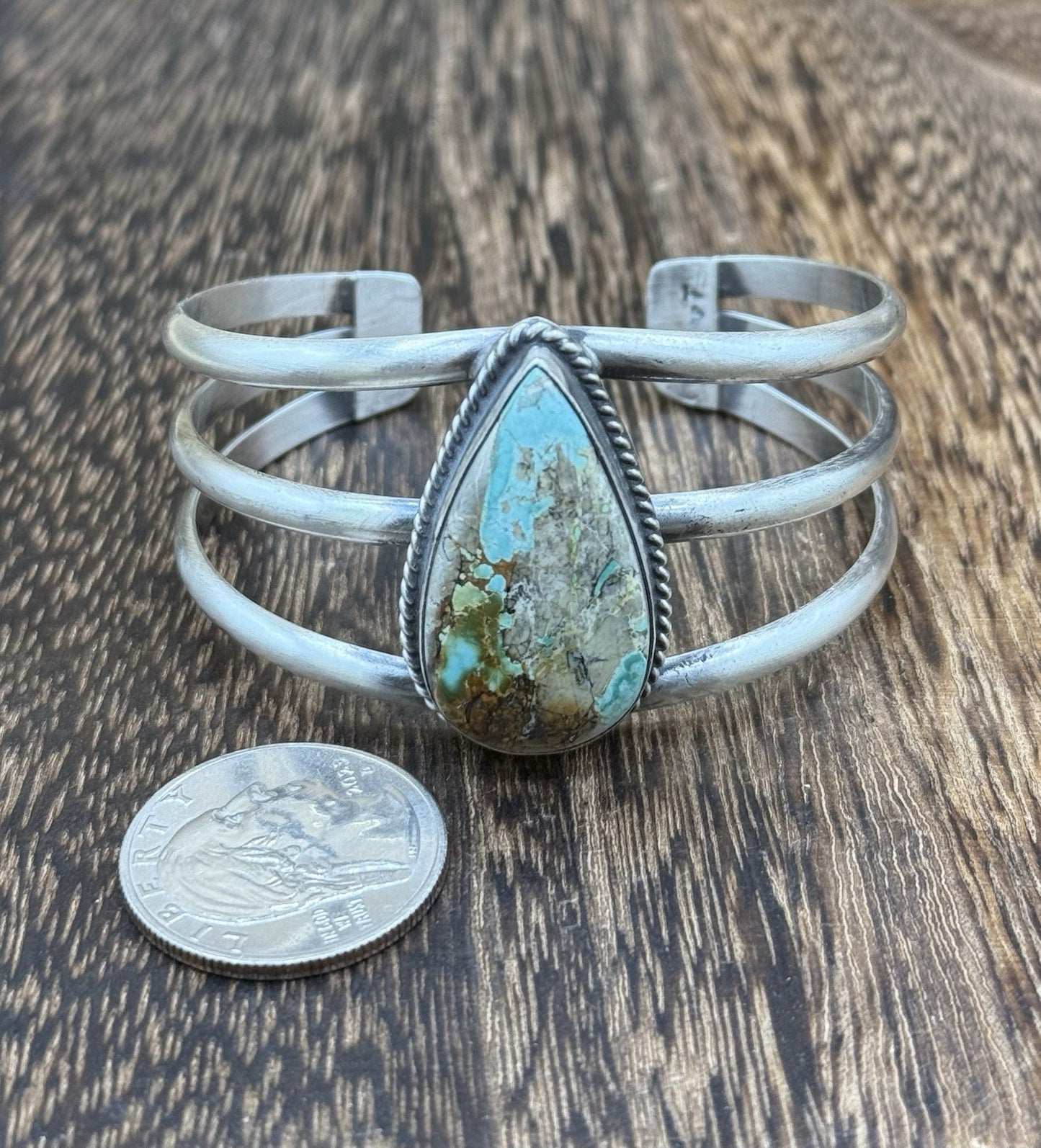 Native American Navajo Handmade Sterling Silver Royston Turquoise Cuff Bracelet