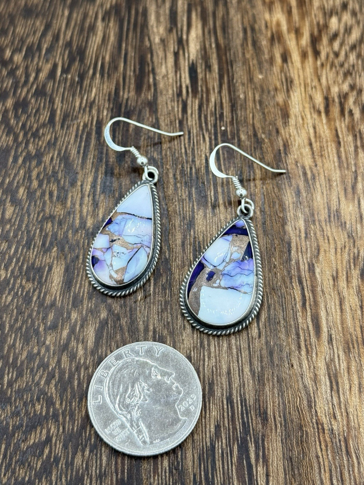 Navajo Handmade Sterling Silver Violet Rose Dahlia Dangle Drop Earrings Byron B.