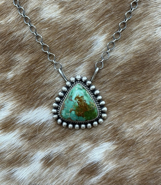 Native Navajo Handmade Sterling Silver Sonoran Gold Turquoise Necklace 18” Large