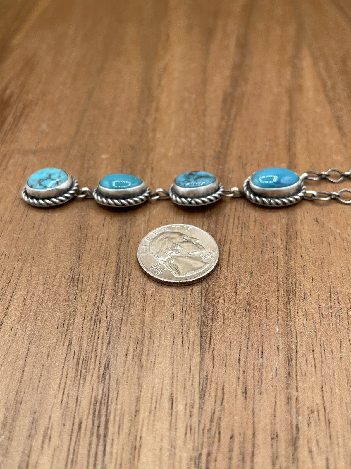 Native American Navajo Handmade Silver Egyptian Turquoise Drop Bar Necklace 18”