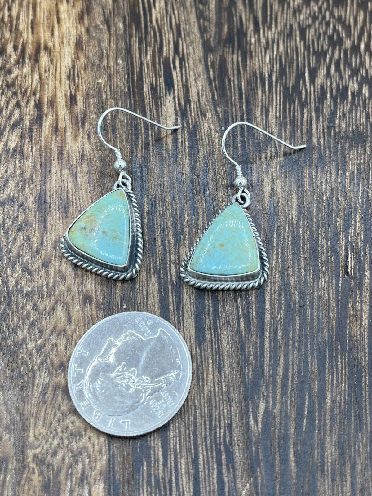 Navajo Handmade Sterling Silver Sonoran Turquoise Dangle Earrings By Byron Begay