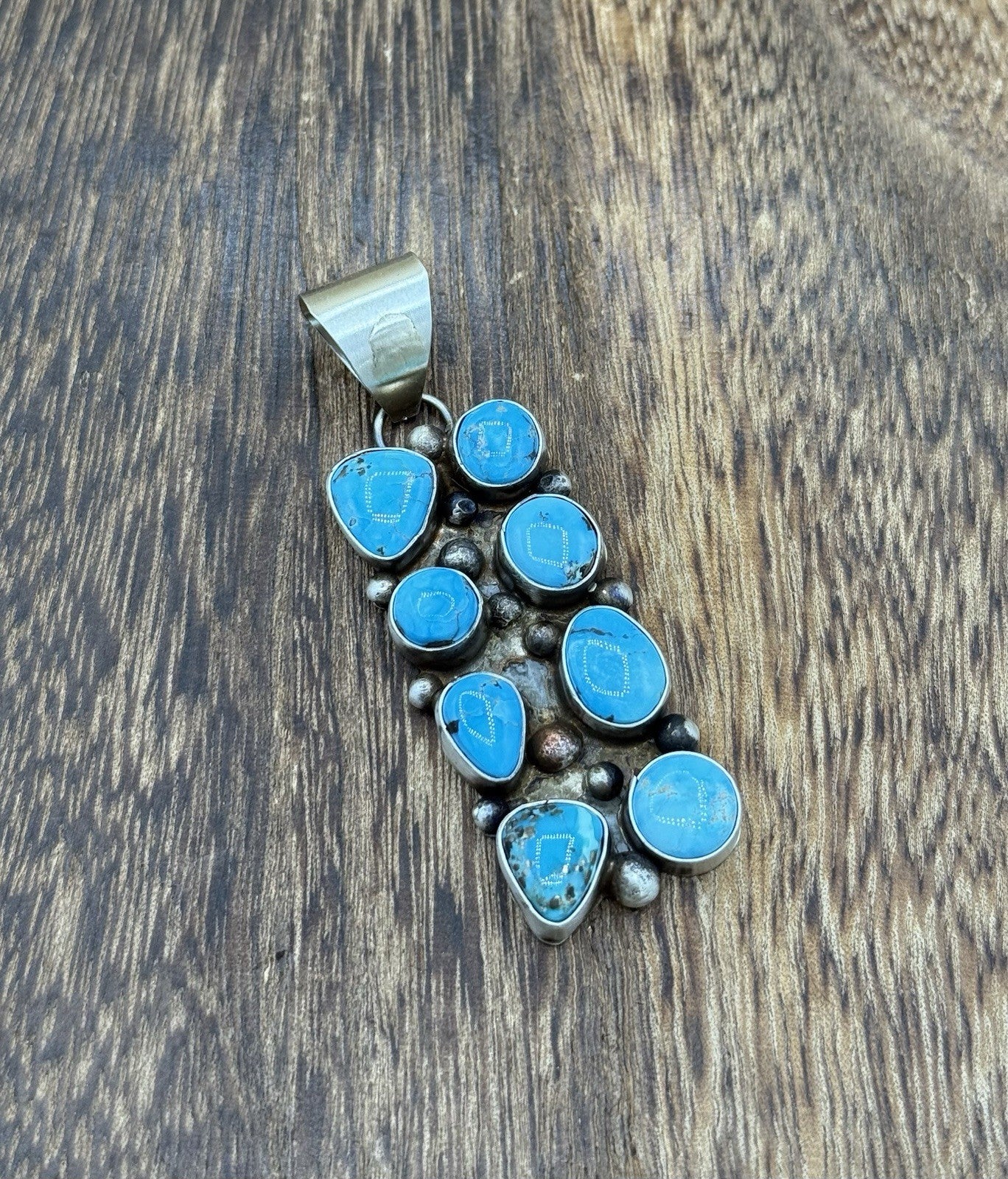 Native Navajo Handmade Sterling Silver Blue Ridge Turquoise Cluster Drop Pendant