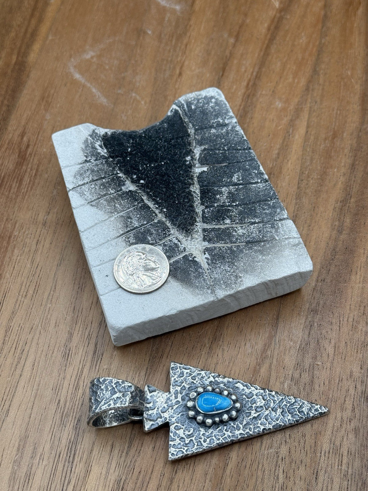 Navajo Silver Blue Ridge Turquoise Arrowhead Pendant Tufa Cast By Merle House