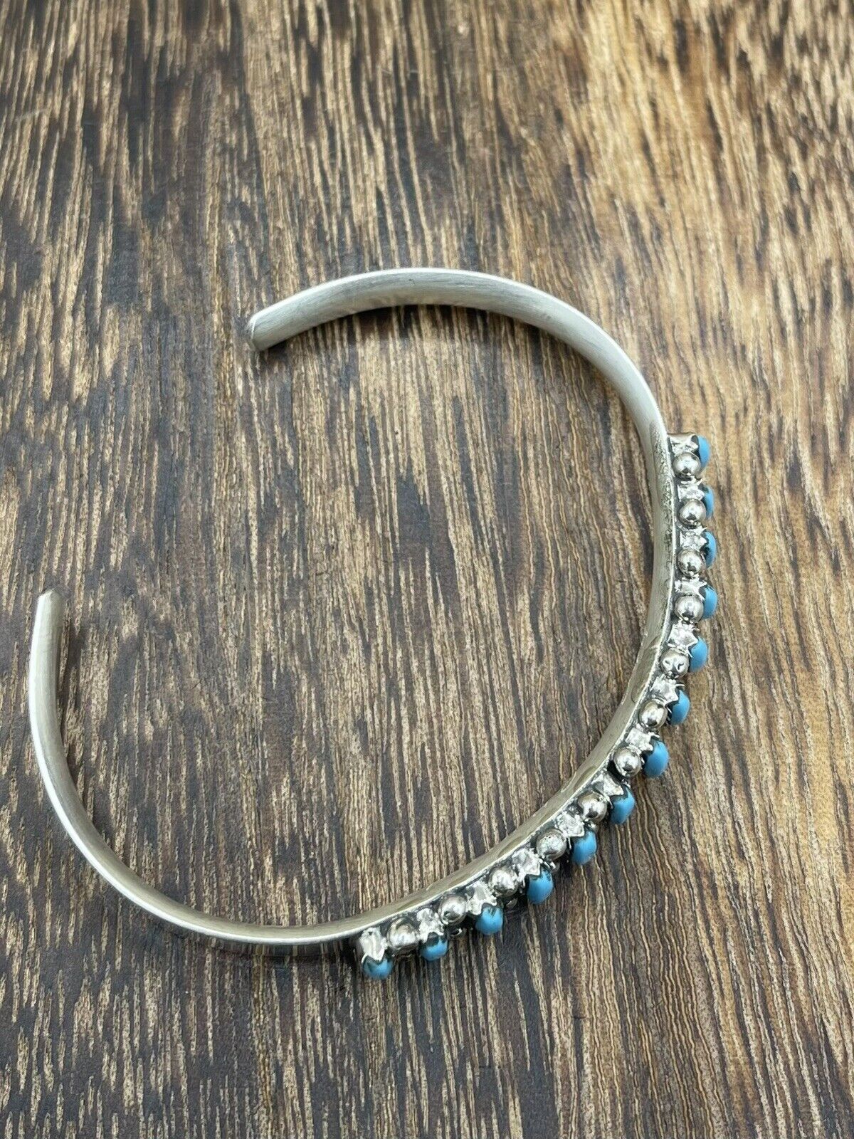 Native American Zuni Handmade Sterling Silver Turquoise Stacker Cuff Bracelet