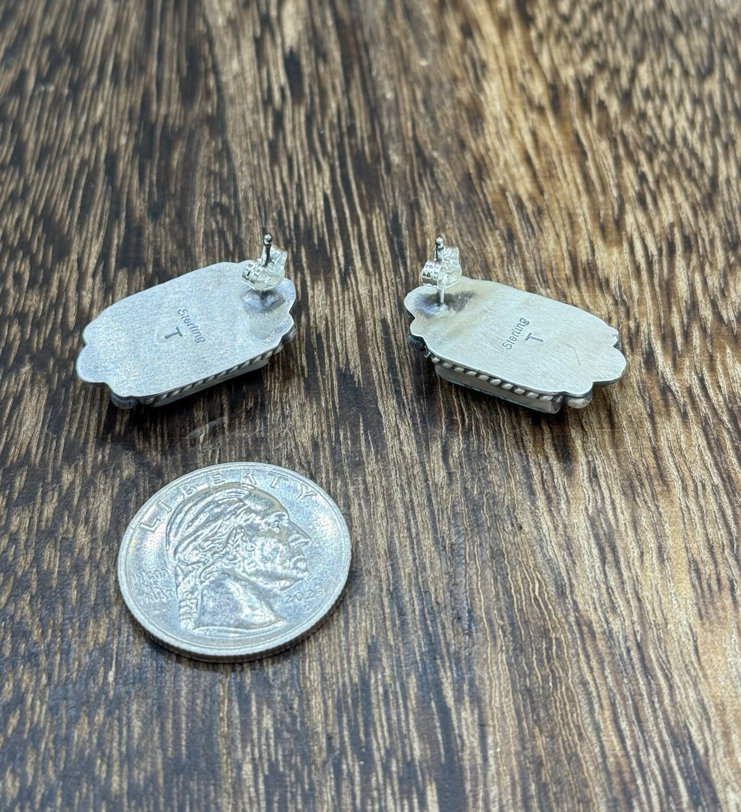 Navajo Handmade Sterling Silver Blackjack Turquoise Old Look Post Stud Earrings