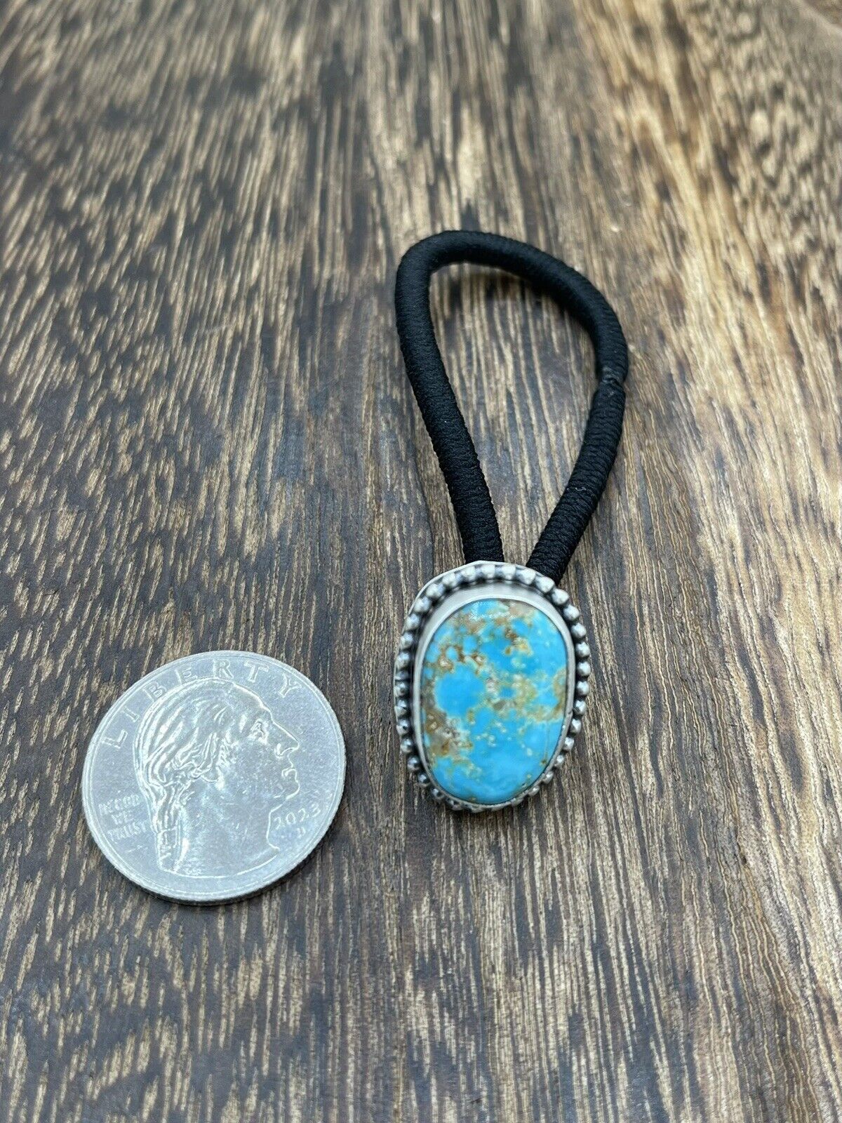 Native American Navajo Handmade Sterling Silver Turquoise Hair Tie Scott Skeets