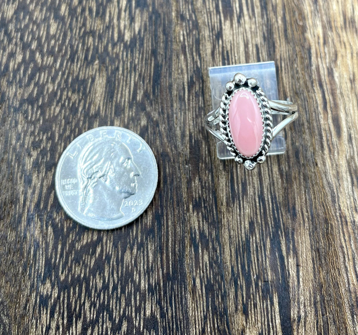 Navajo Handmade Sterling Silver Pink Conch Shell Band 6-9 Rings By Byron Begay