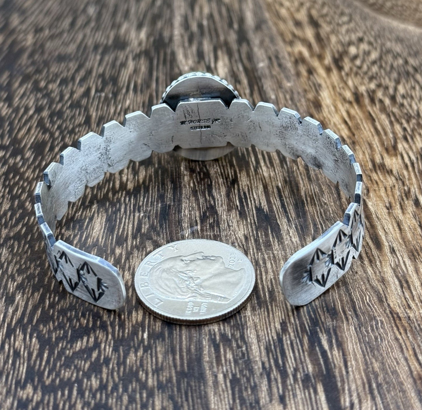 Navajo Handmade Sterling Silver Royston Turquoise Stacker Cuff Bracelet