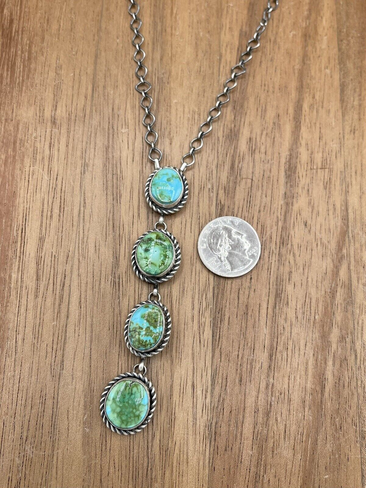 Native American Navajo Handmade Silver Sonoran Turquoise Drop Bar Necklace 18”