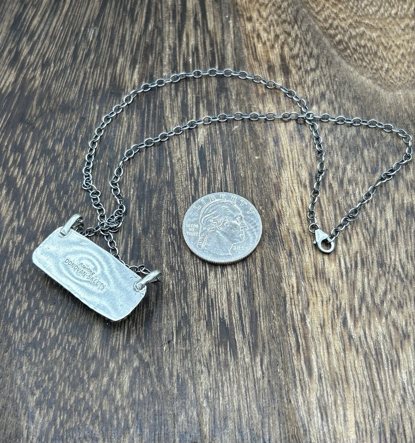 Navajo Handmade Sterling Silver Kingman Turquoise Bar Necklace 16”