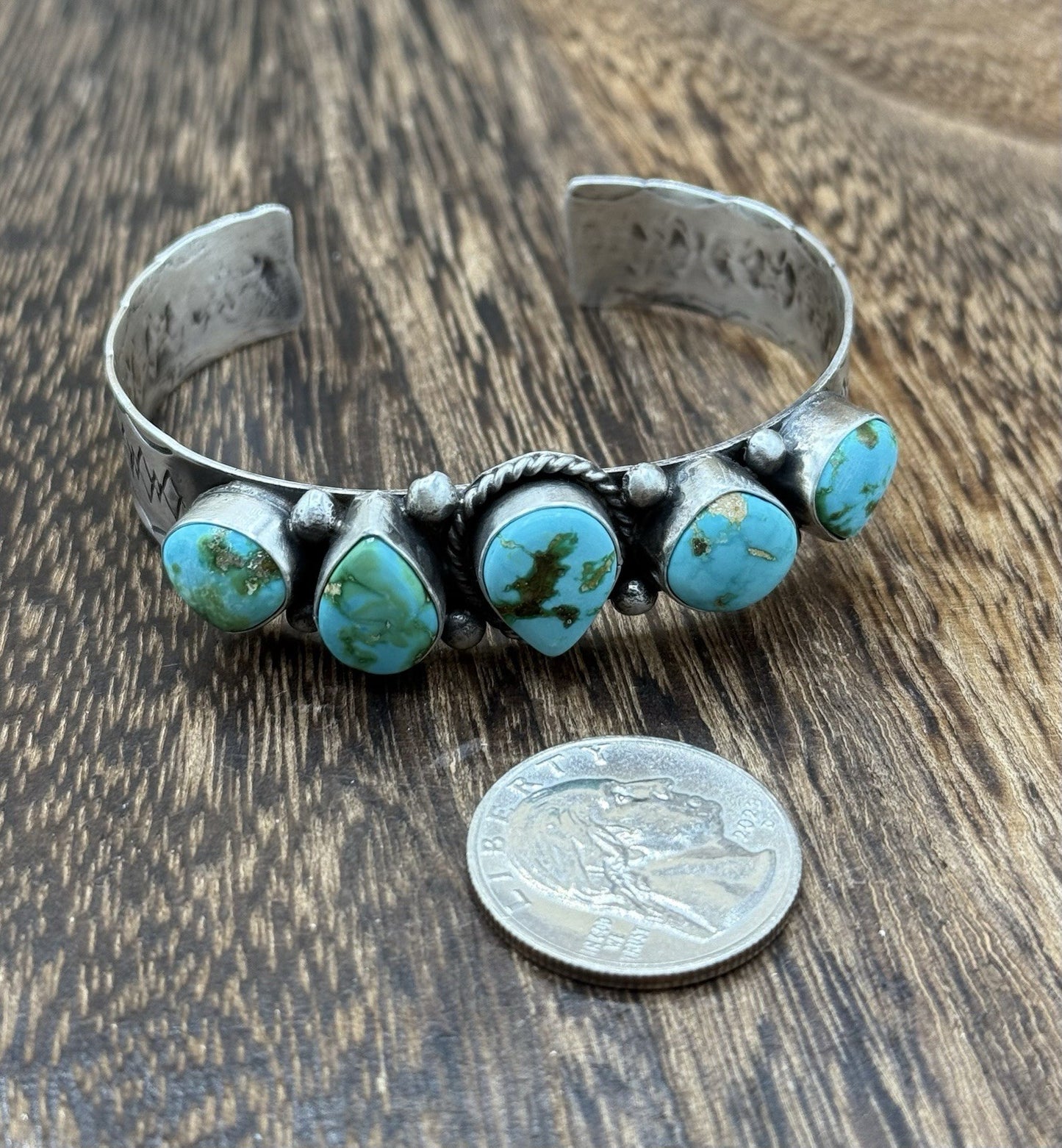 Native Navajo Handmade Sterling Silver Sonoran Gold Turquoise Cuff Bracelet