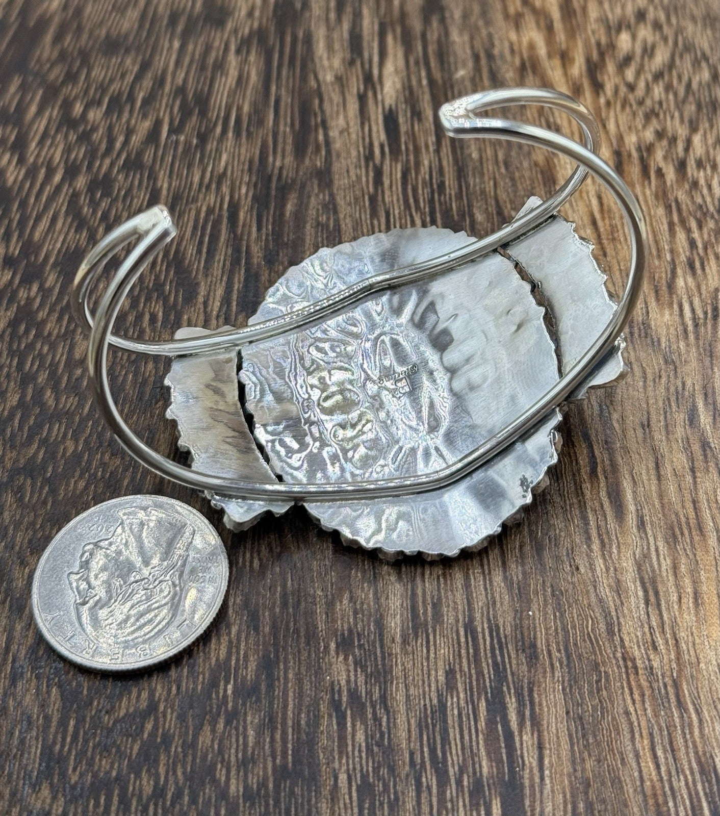 Native American Navajo Handmade Sterling Silver Turquoise Cluster Cuff Bracelet