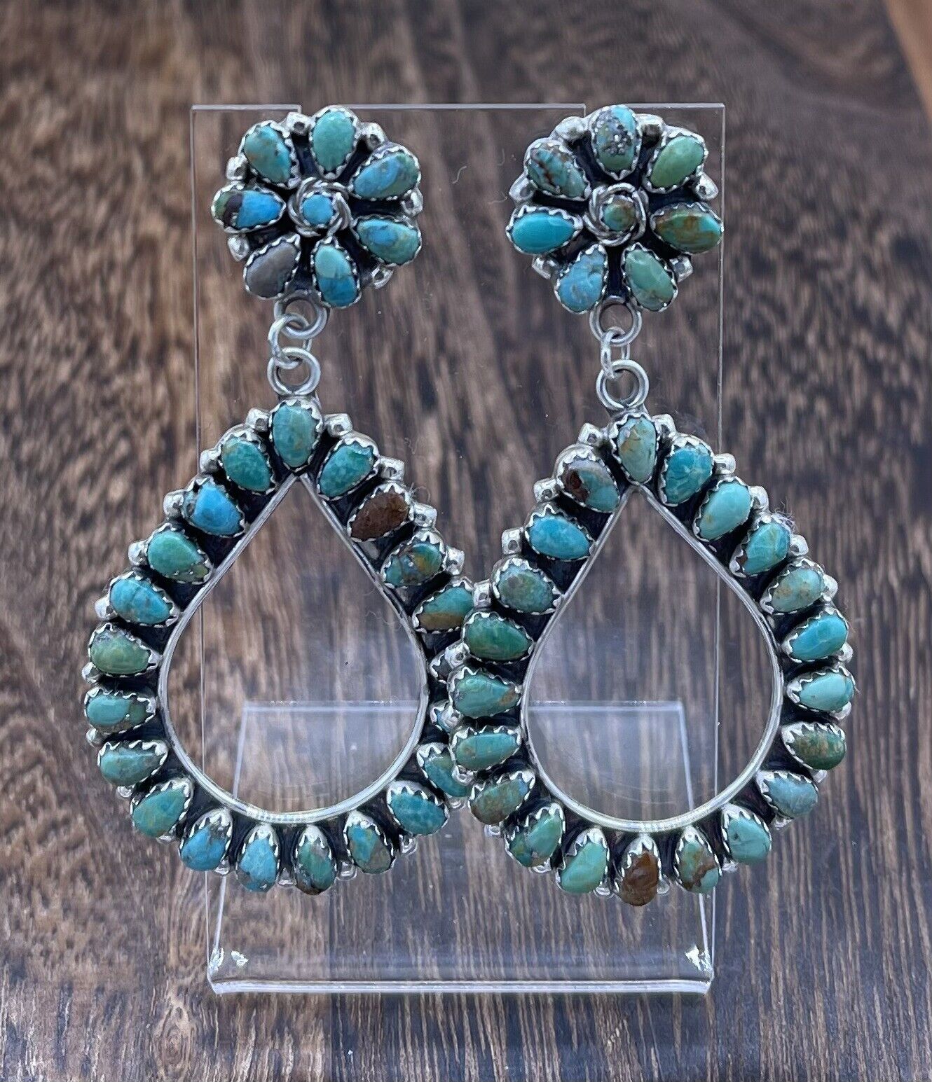 Navajo Handmade Sterling Silver Turquoise Cluster Post earrings Mathilda Benally