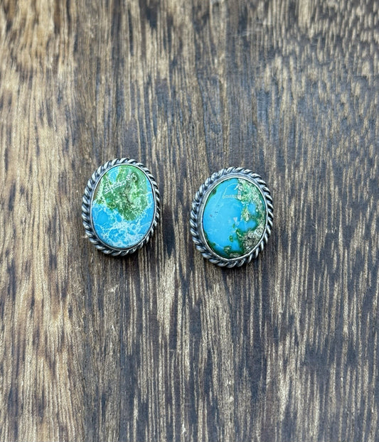 Navajo Handmade Sterling Silver Sonoran Gold Turquoise Post Stud Earrings