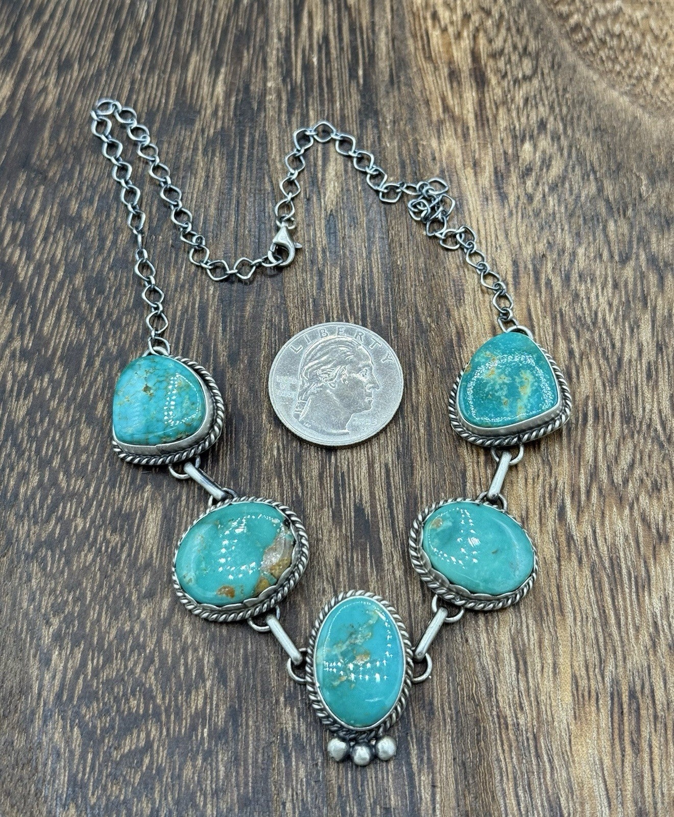 Native Navajo Handmade Sterling Silver Kingman Turquoise Choker Necklace 15”
