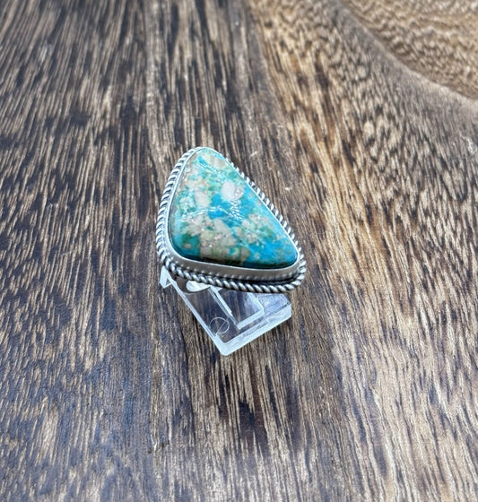 Native American Navajo Handmade Sterling Silver Royston Turquoise Ring Size 9